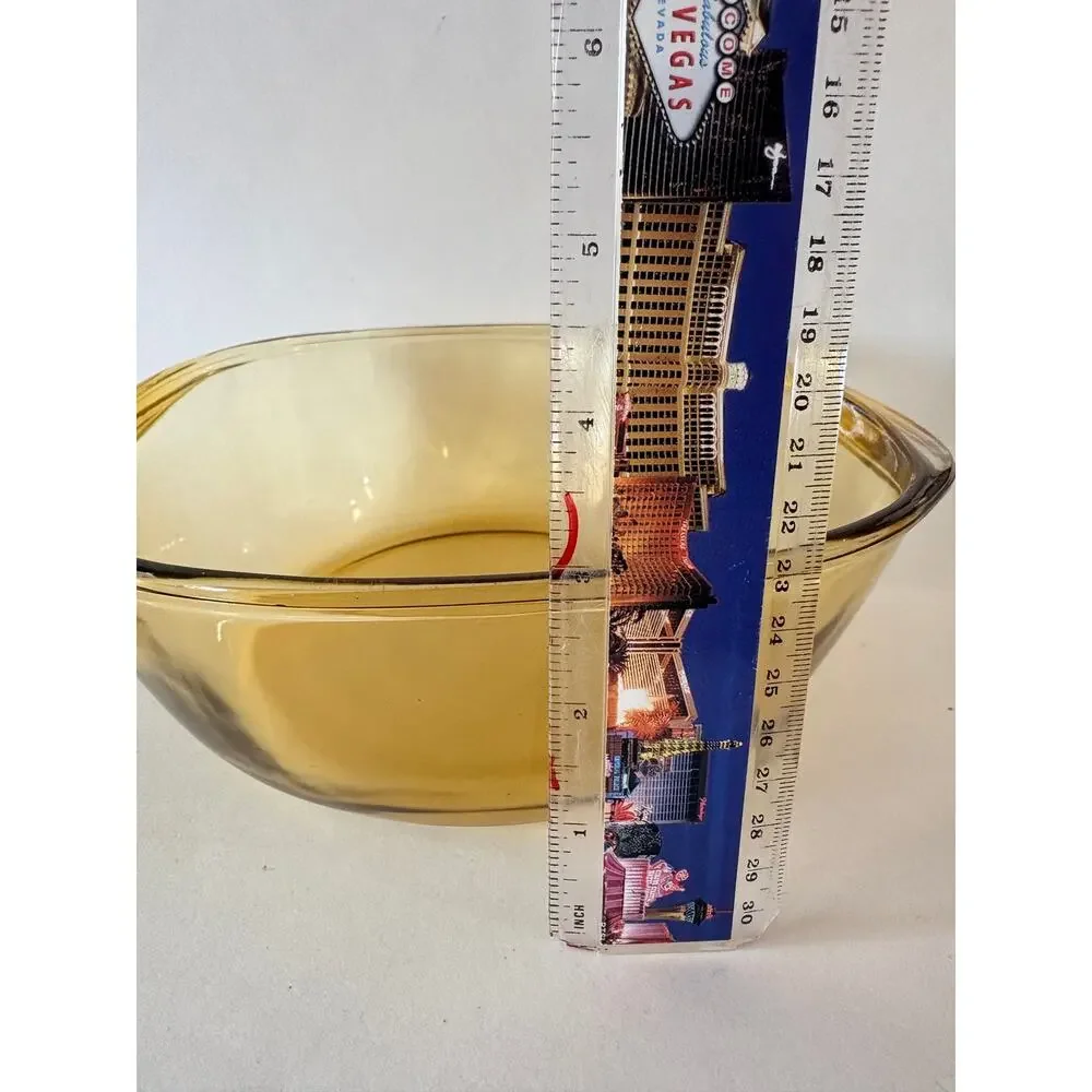 Vintage Dynaware Pyrorey 66 Amber Glass Casserole Baking Dish 8” Ovenware